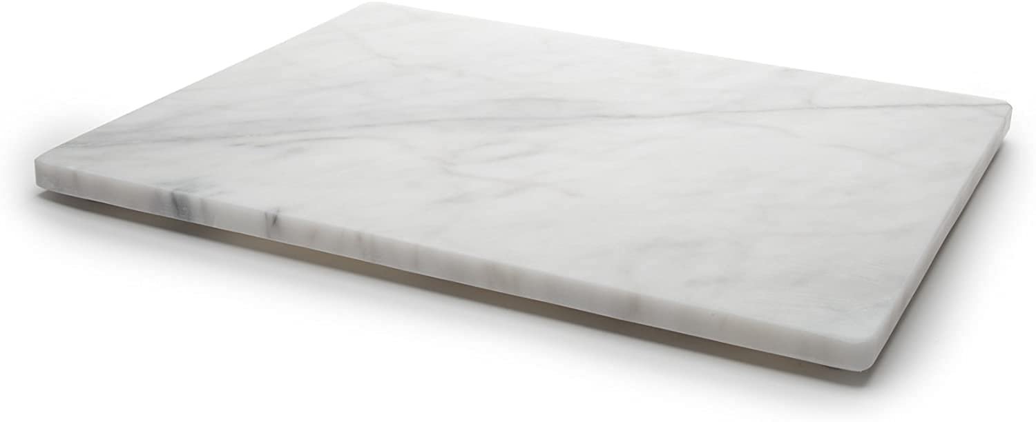 White marble rectangular cutting board with gray veining