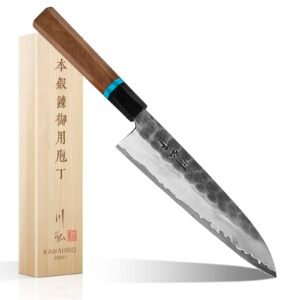 Japanese chef's knife with wooden handle and wooden box