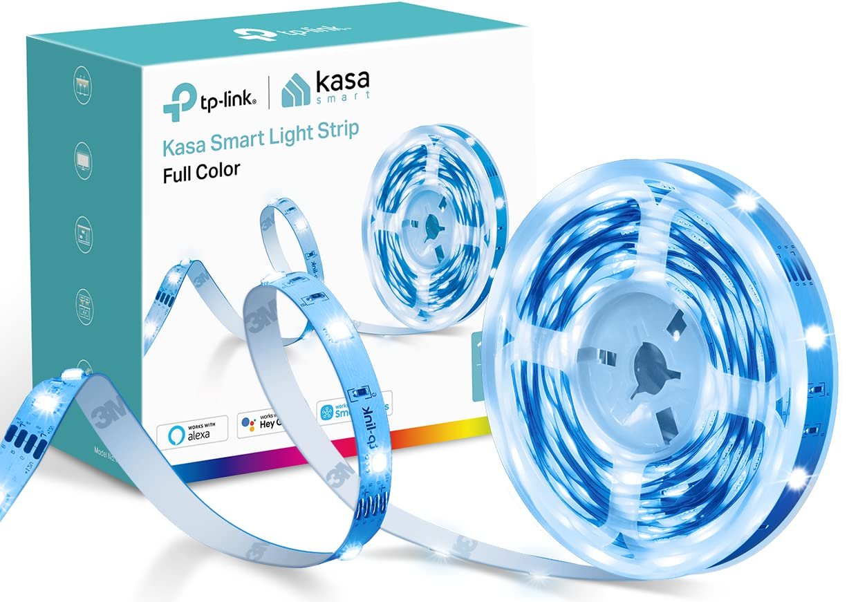 Kasa Smart Light Strip, full color, coiled and uncoiled, with box