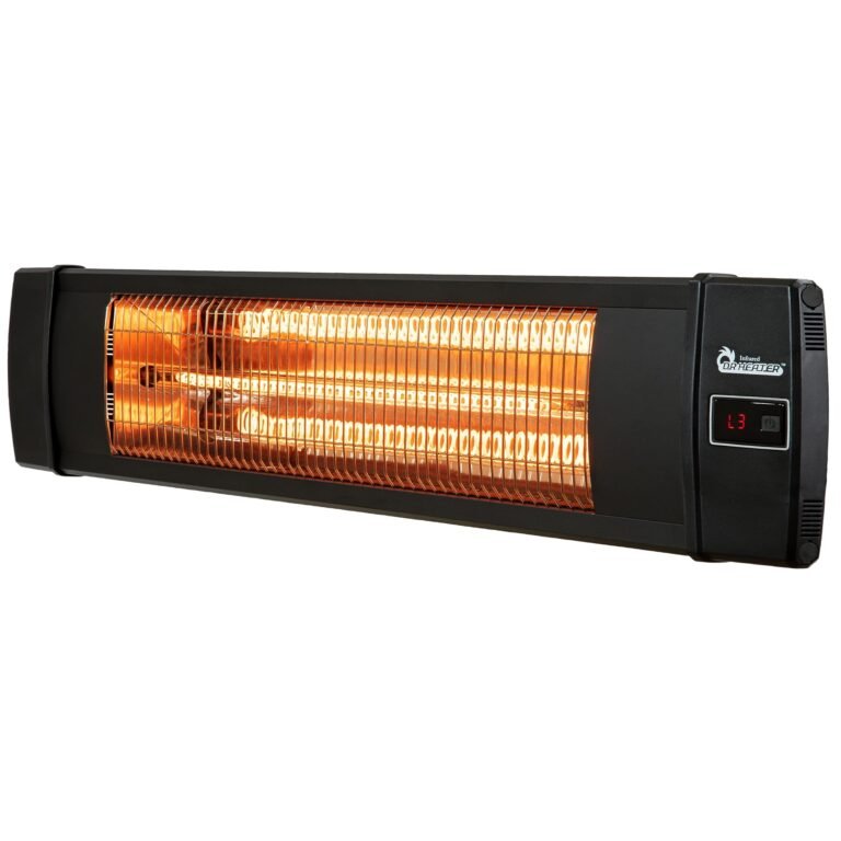 Black infrared heater with glowing heating elements and control panel