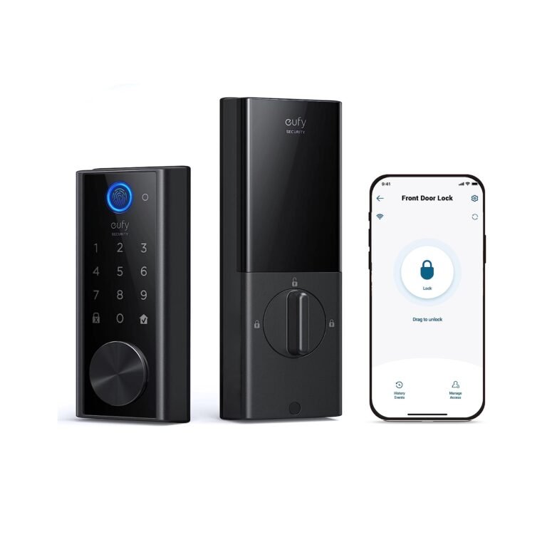 Smart lock system with keypad, fingerprint reader, and smartphone app interface