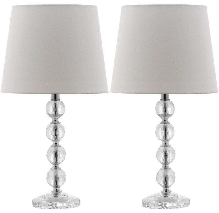 Two table lamps with white shades and crystal ball bases