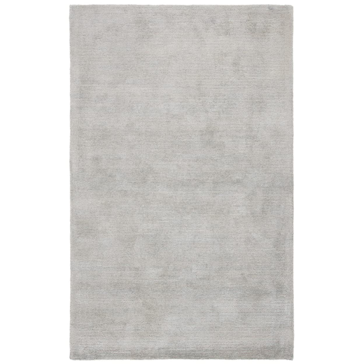 Rectangular light gray rug with a textured, horizontal pattern