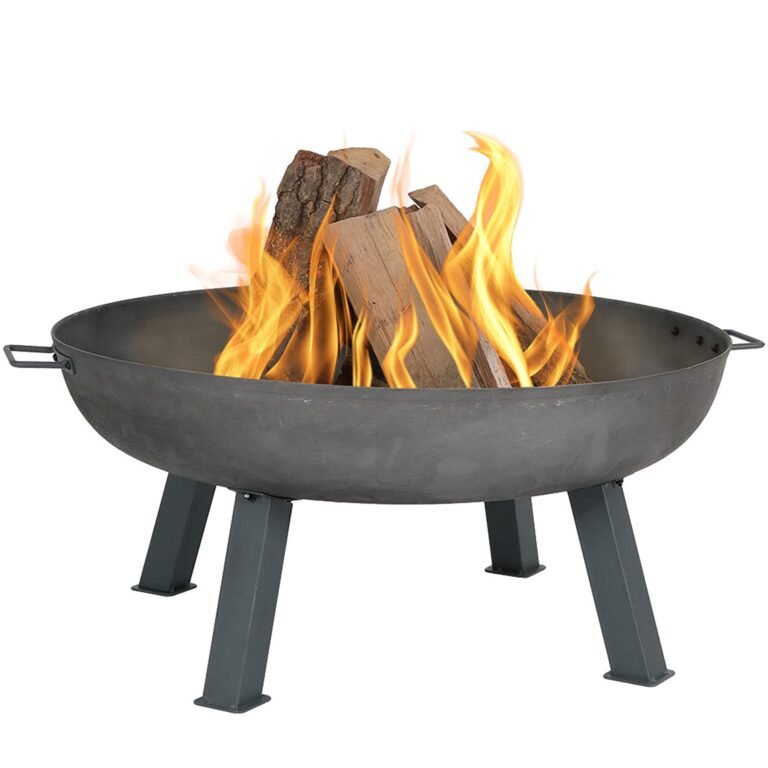 Fire pit with burning wood logs and flames