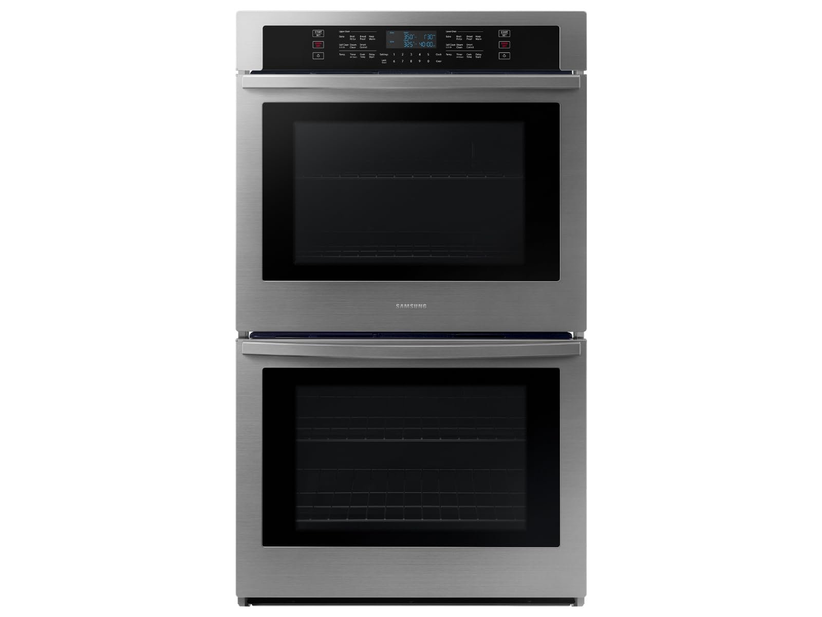 Stainless steel Samsung double wall oven with digital display