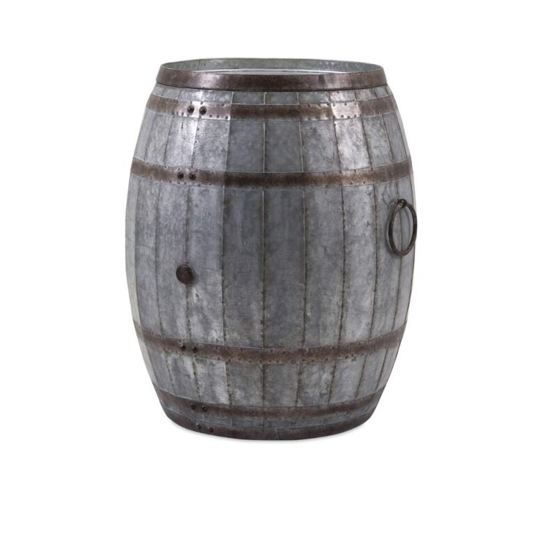 Metal barrel with dark metal bands and a handle, isolated on white