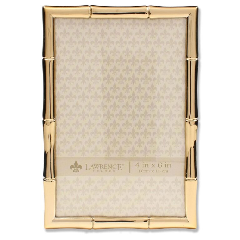 Gold bamboo-style picture frame with fleur-de-lis pattern background